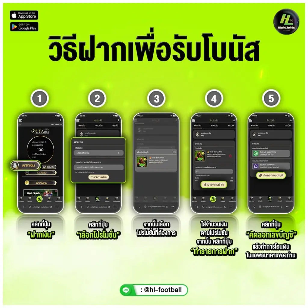 วิธีฝากเงินเพื่อรับโบนัส โปรโมชั่น จาก Highlights